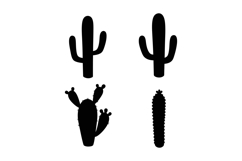Cactus silhouettes vector set of four black desert plants il Product Image 1