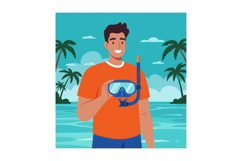 Man holding snorkeling mask with tropical ocean background a Product Image 1