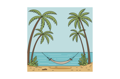Tropical beach hammock between palm trees with ocean view an Product Image 1