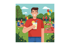 Man enjoying summer picnic with lemonade and friends outdoor Product Image 1