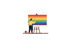 Artist painting a colorful rainbow canvas in a flat vector i Product Image 1