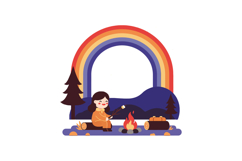 A child roasting marshmallows by a campfire under a vibrant Product Image 1