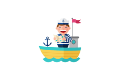 Cheerful sailor reading a map on a bright yellow boat in fla Product Image 1
