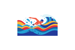 Dynamic swimmer gliding through vibrant waves in flat style Product Image 1
