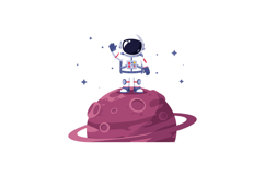 Astronaut standing on a purple planet with rings in a flat v Product Image 1