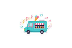 Colorful ice cream truck with musical notes in a playful, fl Product Image 1