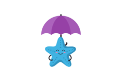 Happy blue starfish holding a purple umbrella in a playful f Product Image 1