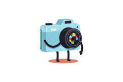 Cute cartoon camera character with arms and legs in flat vec Product Image 1