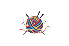 Colorful yarn ball with knitting needles in flat vector art Product Image 1