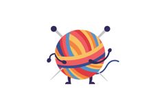 Colorful yarn ball character with knitting needles in a play Product Image 1