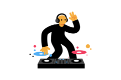 DJ mixing vibrant beats with headphones in a minimal flat de Product Image 1