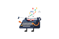 Happy cartoon typewriter character with colorful letters flo Product Image 1