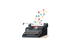 Classic typewriter in flat design with colorful letters floa Product Image 1