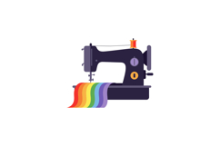 Vintage sewing machine with vibrant rainbow fabric in a flat Product Image 1