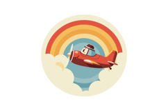 Colorful airplane flying joyfully through fluffy clouds unde Product Image 1