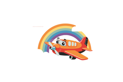 Cartoon airplane flying joyfully beneath a vibrant rainbow i Product Image 1