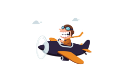 Happy cartoon pilot flying a colorful airplane in a flat vec Product Image 1