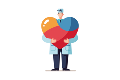 Doctor holding a large heart symbol in bright colors, minima Product Image 1