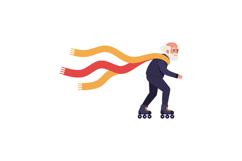 Elderly man roller skating joyfully with colorful scarves fl Product Image 1