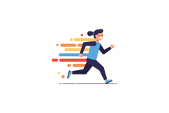 Person running energetically with motion lines in a flat, co Product Image 1