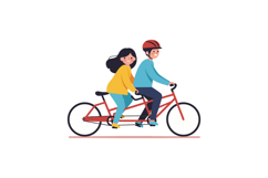 Two cheerful cyclists riding a tandem bicycle in a flat vect Product Image 1
