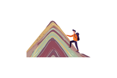 A man hiking up a colorful mountain in a flat vector illustr Product Image 1