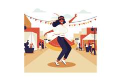 A joyful woman dancing in a vibrant street festival setting, Product Image 1