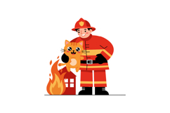 Firefighter in bright uniform rescuing a cute orange cat fro Product Image 1