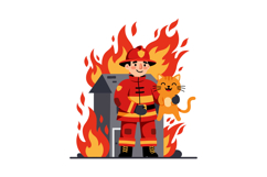 A brave firefighter in red uniform rescuing a cheerful cat a Product Image 1