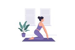 Woman practicing yoga kneeling pose indoors on purple mat wi Product Image 1