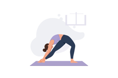 Woman practicing yoga extended side angle pose on purple mat Product Image 1