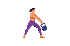 Woman Exercising with Kettlebell in Purple Leggings and Oran Product Image 1