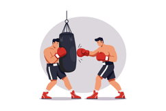 Two boxers training with punching bag in gym sports activity Product Image 1
