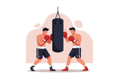Two boxers training with punching bag in boxing gym workout Product Image 1