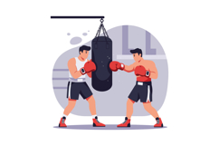 Two boxers training with punching bag in gym fitness workout Product Image 1