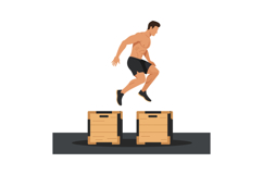 Muscular man jumping over wooden boxes during workout fitnes Product Image 1