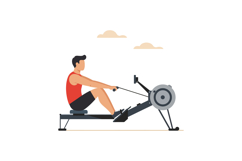 Man Exercising on Rowing Machine Indoor Fitness Equipment Ve Product Image 1