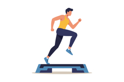 Male athlete running on blue aerobic step platform fitness e Product Image 1