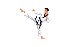 Martial arts male taekwondo fighter performing high kick in Product Image 1