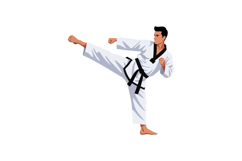 Martial arts practitioner performing high kick in white unif Product Image 1