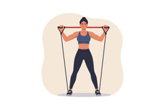 Woman exercising with resistance band in fitness workout rou Product Image 1