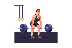 Muscular man lifting heavy barbell weight in gym fitness tra Product Image 1