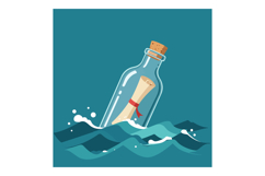 Message in a Bottle Floating on Ocean Waves Vector Illustrat Product Image 1