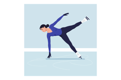 Female Figure Skater Performing Spin on Ice Wearing Blue Out Product Image 1