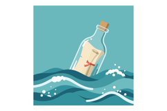 Message in a bottle floating on ocean waves with blue water Product Image 1