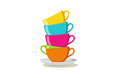 Colorful stacked coffee cups with yellow turquoise pink gree Product Image 1