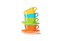 Stack of colorful coffee cups with saucers bright vector ill Product Image 1