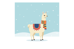 Llama with Colorful Scarf and Saddle in Snowy Winter Scene V Product Image 1