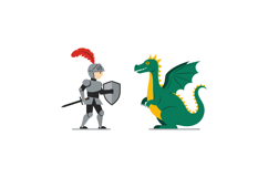 Knight in armor facing green dragon with yellow spikes and w Product Image 1