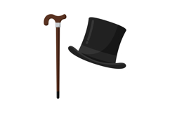 Walking cane and black top hat vintage gentleman accessories Product Image 1
